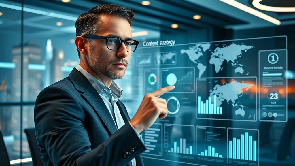 user-generated content platform brand manager strategizing with digital mind maps, interactive charts, and campaign planning visuals