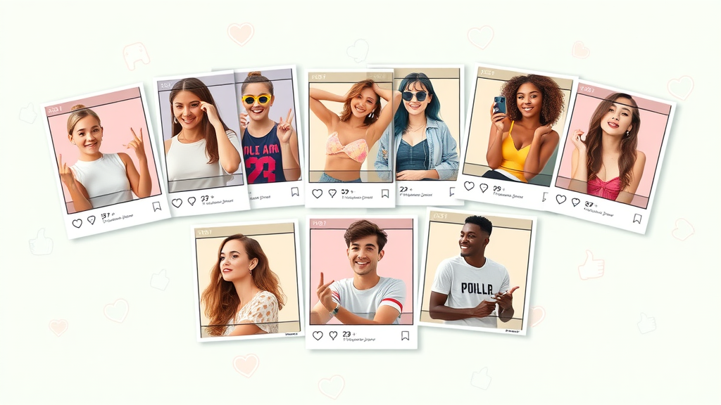 High-quality Instagram reel visual collage colorful engagement icons stylish creators