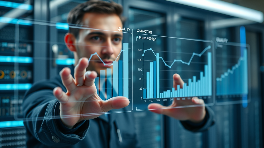 Professional comparing quality leads versus quantity in lead generation metrics on a futuristic display
