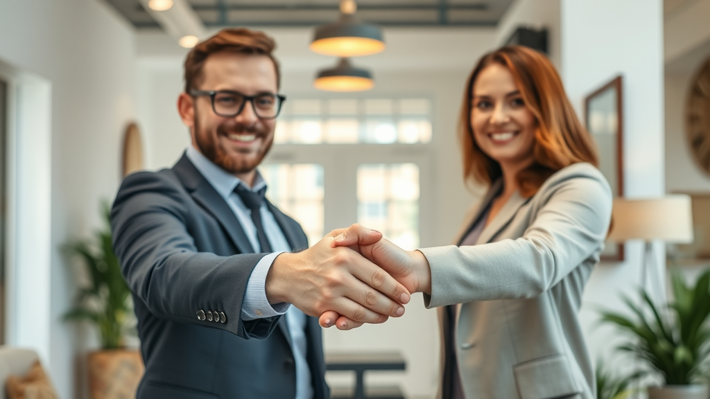 real estate agent: responsible agent hands keys for rental property investment to landlord