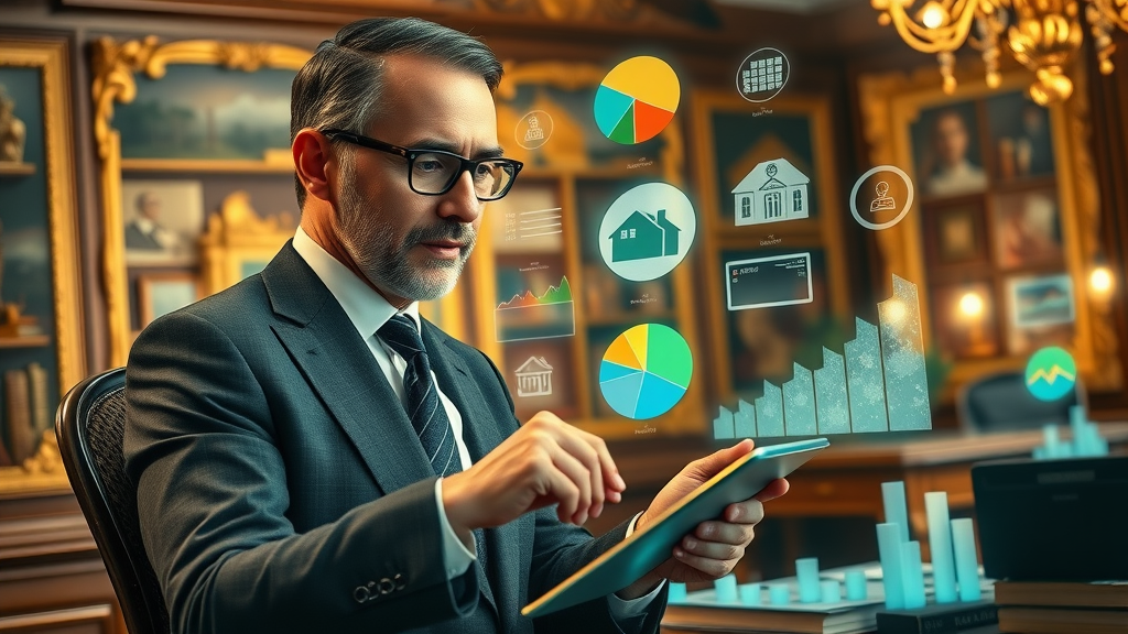 Real estate investor analyzing diversified property portfolio including REITs and mutual funds