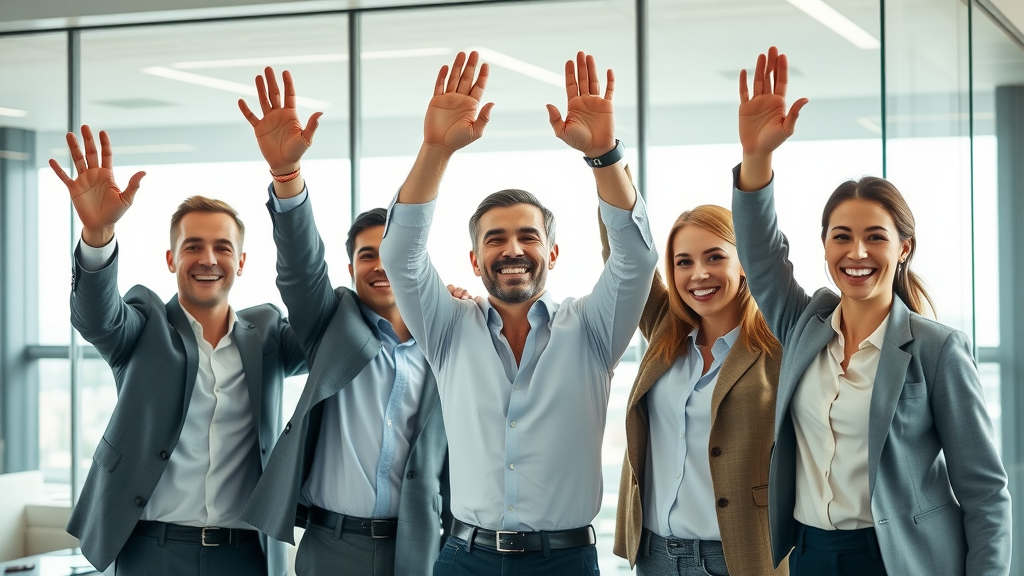 proud sales team celebrating outbound lead generation success together