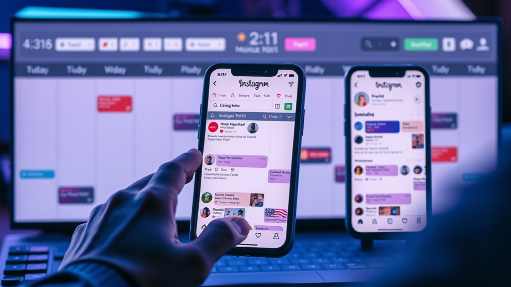 Scheduling calendar for Instagram reels promotion in digital workspace