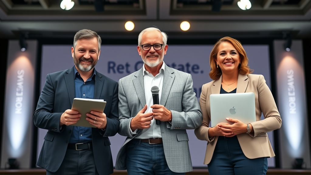 top real estate coaches including brian icenhower and tom ferry posing on modern stage