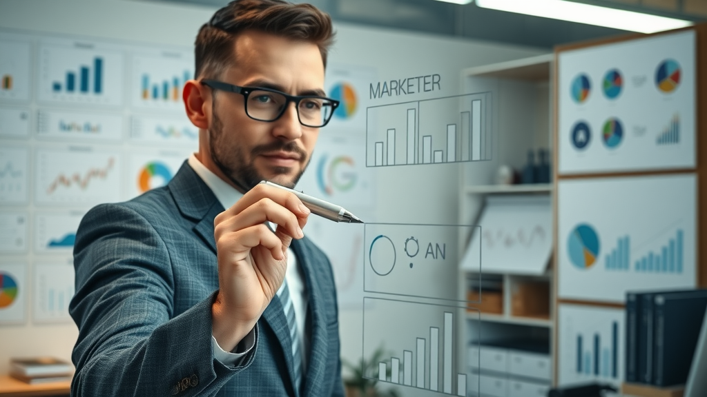 Lead generation strategy planning in a contemporary workspace with infographics