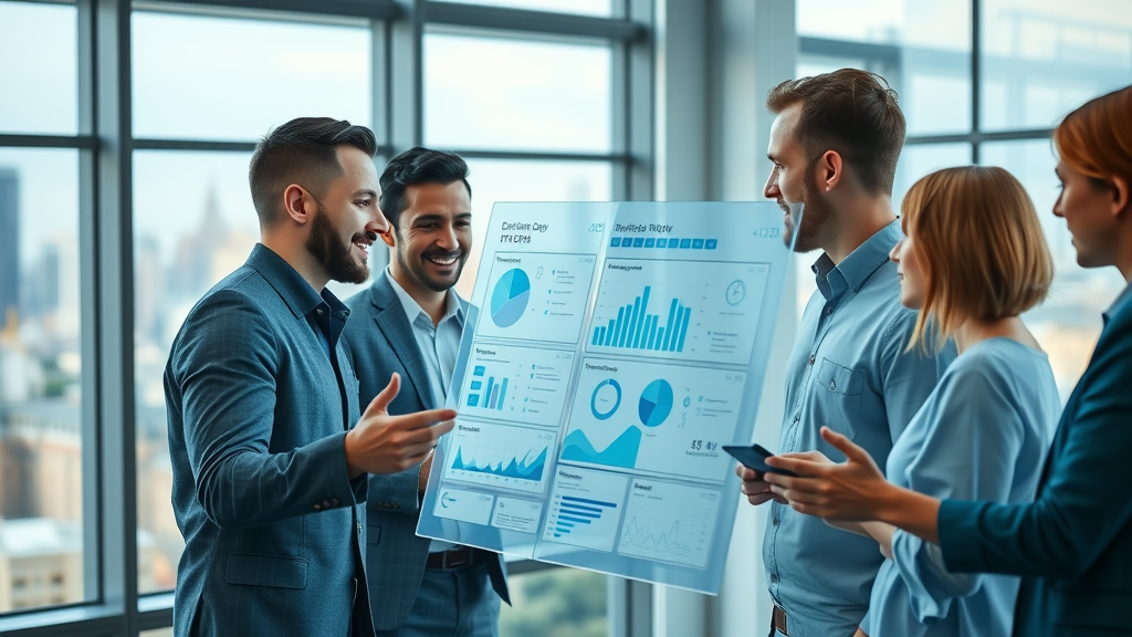 innovative digital marketing team collaborating around digital media in a modern office, website-based media strategy