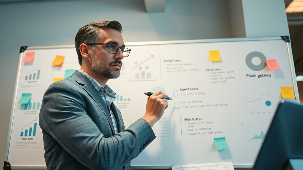 real estate agent planning on whiteboard for strategic business success