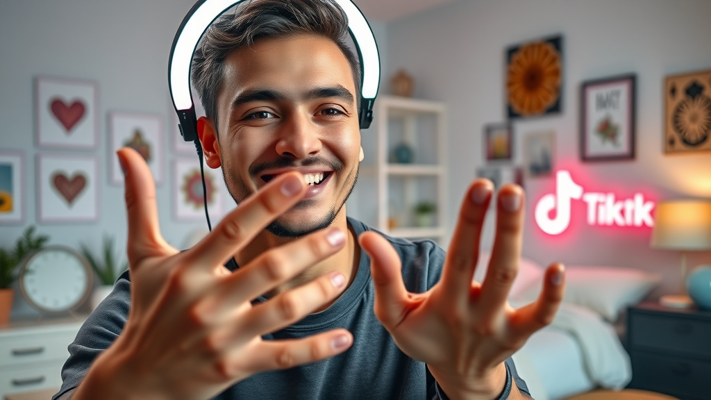 Charismatic TikTok influencer recording a high-engagement video to boost TikTok marketing reach