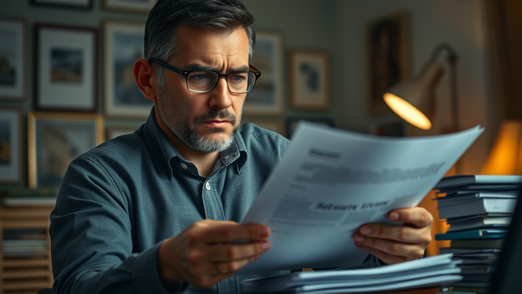 property investment mentoring frustrated property investor analyzing investments in home office