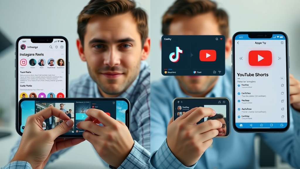 Comparison Instagram reels vs TikTok, YouTube Shorts, Facebook interfaces and engagement metrics
