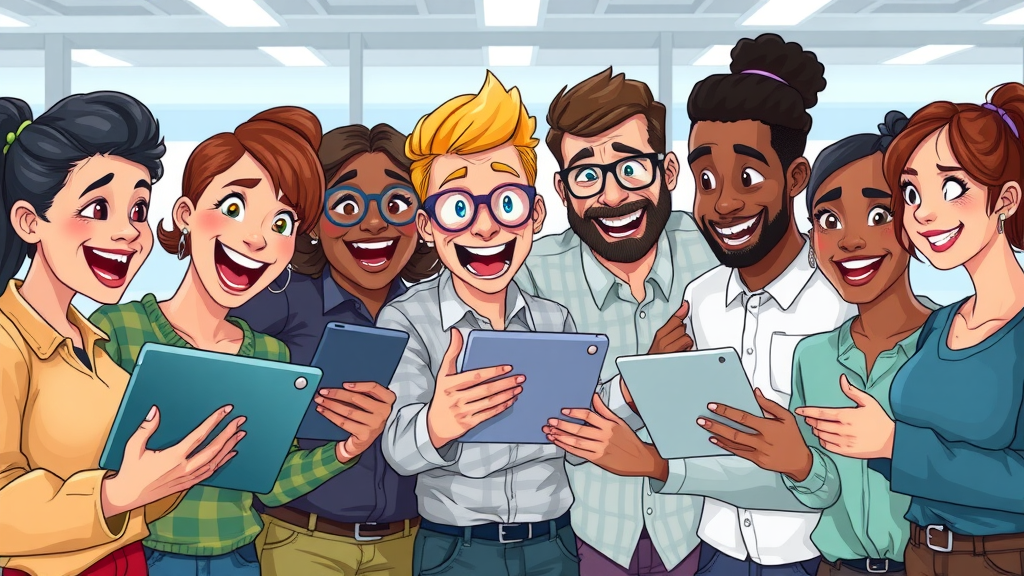 Collaborative digital content brainstorming diverse team using tablets and laptops in creative workspace