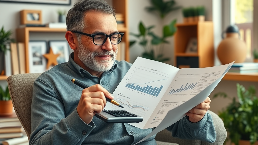 Long-term real estate investor reviewing updated investment plan with cash flow projections