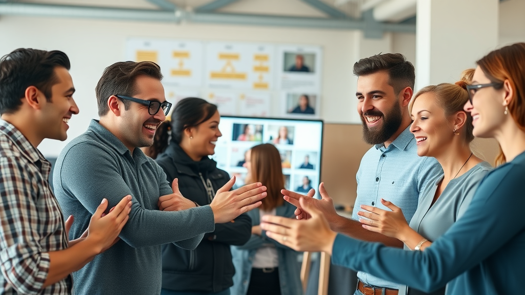 Brand awareness through video marketing team collaborating strategy modern office