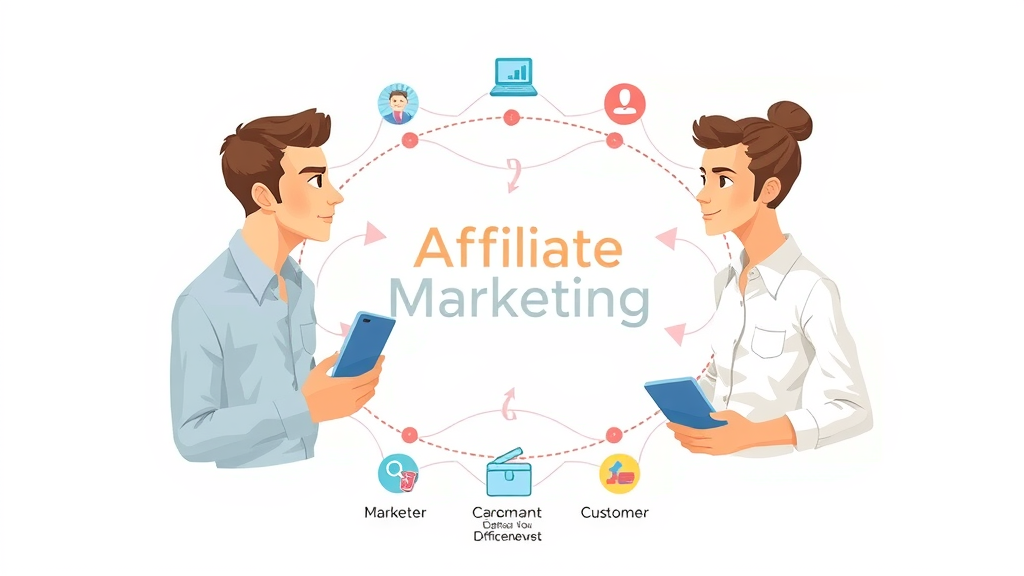 clear infographic of affiliate marketing process: affiliate marketer to merchant to consumer, minimal pastel highlights