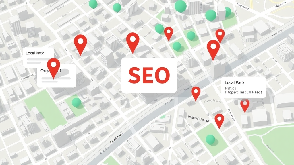 clear diagram city map illustrating local pack, map results, organic listings for local SEO mechanisms