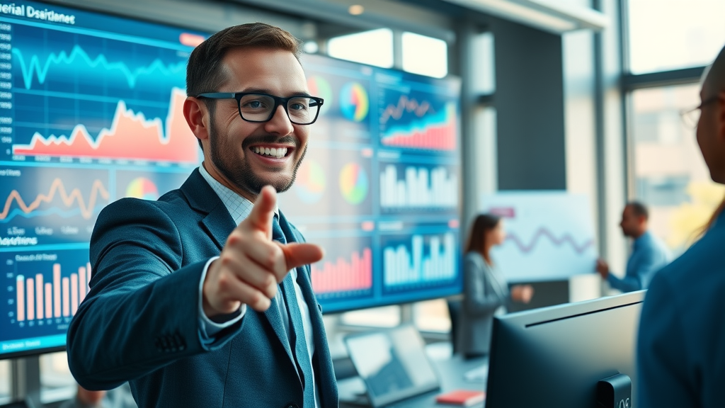 Traffic monetization strategies revenue dashboard analyst, modern office, analytical infographics, cool blue tones