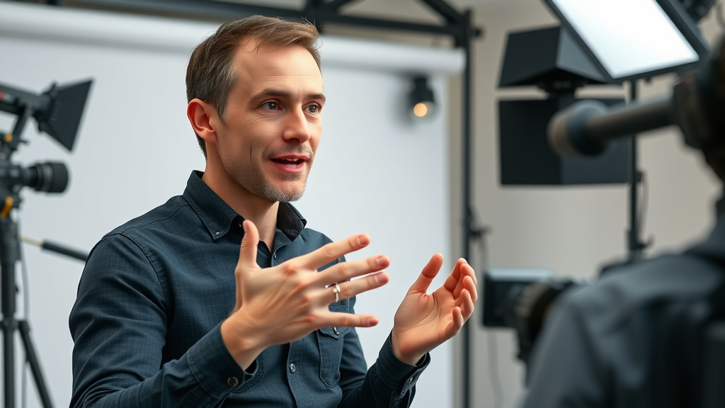 Presenter explaining product in a video shoot for video marketing strategy