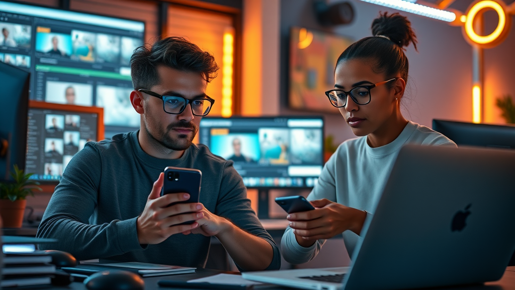 creative content creators editing short-form video content for social media platforms