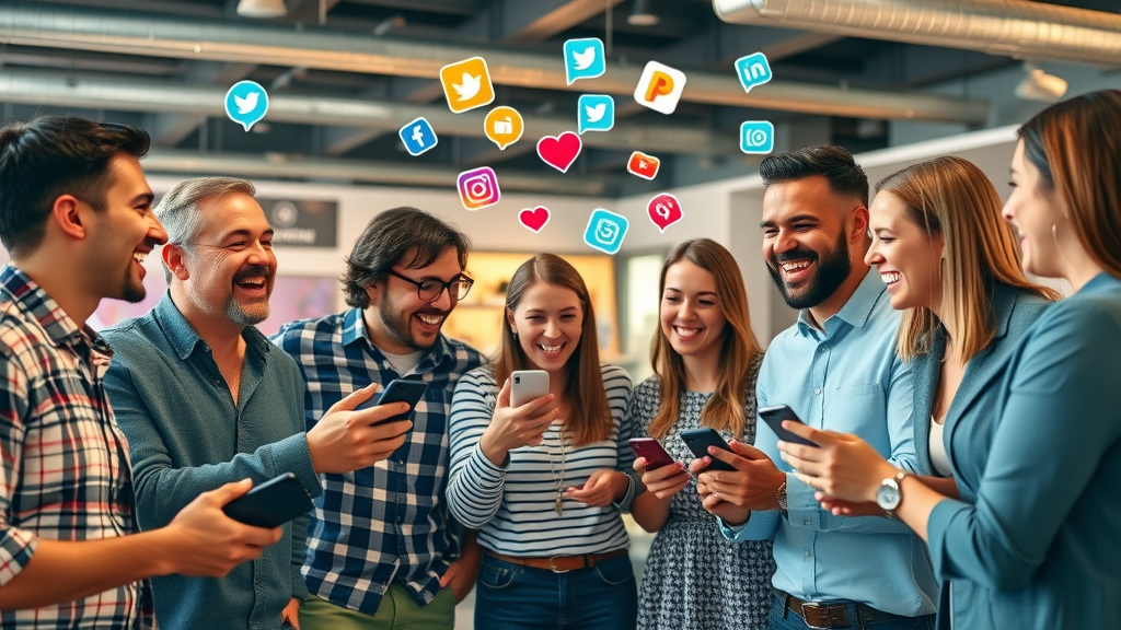 Team collaborating on viral social media lead generation tactics campaign, open-plan agency