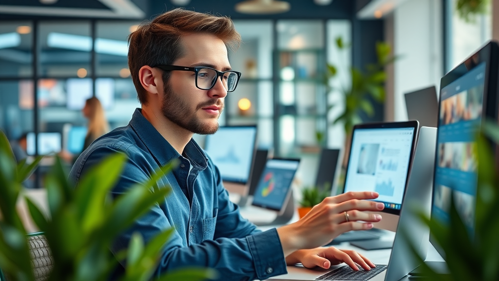 Instagram Reels promotion strategy vibrant marketer reviewing analytics in modern workspace