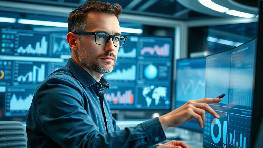 Video production analytics brand story digital marketer futuristic office