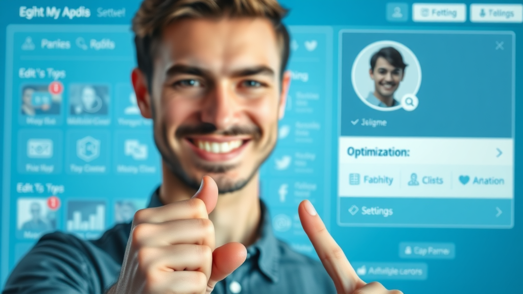 Optimizing social media profile interface for search engine and SEO dominance with detailed settings