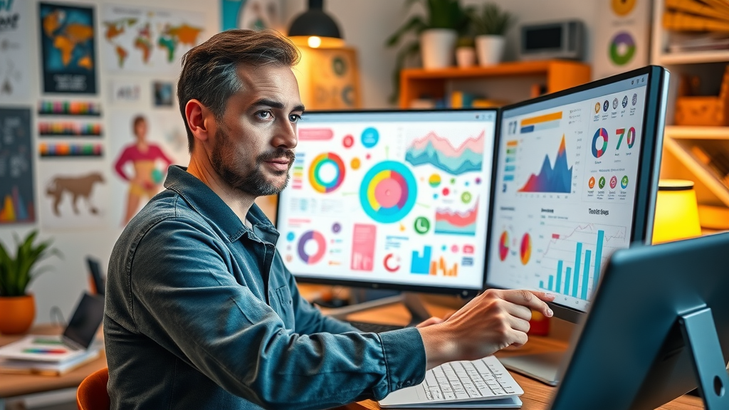 creative graphic designer crafting vibrant infographic, website-based media and graphic design