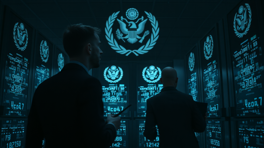 state media control government overseeing digital media intense oversight digital code shadowy background