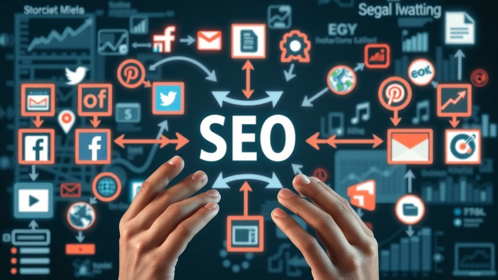 conceptual diagram depicting connection between social media platforms and SEO in engine results