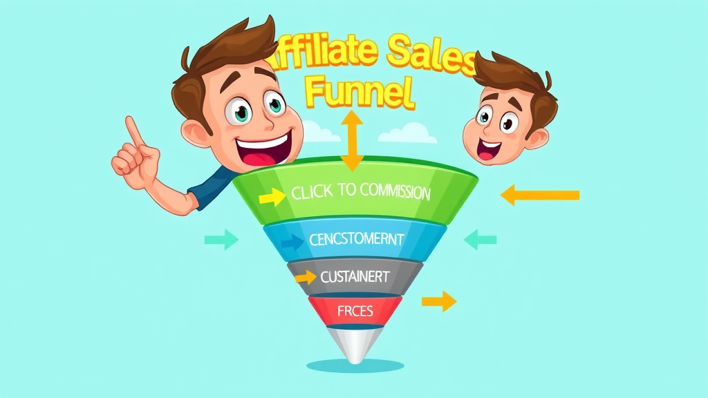 digital diagram of affiliate link lifecycle and sales funnel, customer journey from click to commission