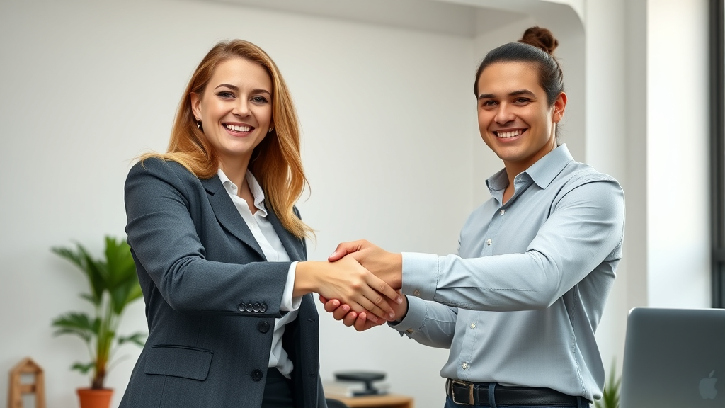 confident real estate investors handshake property management success