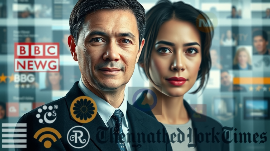 collage global news logos BBC Reuters New York Times online news platforms digital news websites