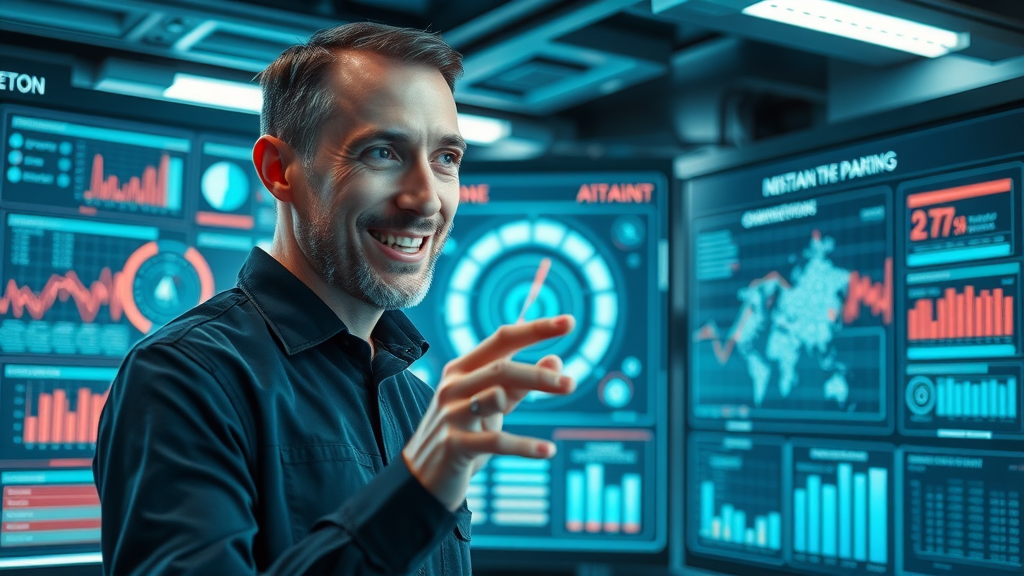 Lead generation tactics, AI interface for lead scoring, futuristic digital command center