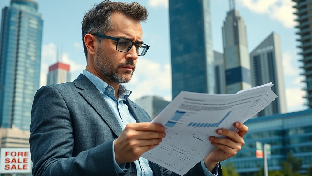 dynamic urban real estate landscape investor analyzing property reports for real estate investment success