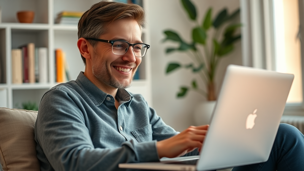 Traffic monetization strategies satisfied subscriber, premium content, laptop, home office, glowing screen