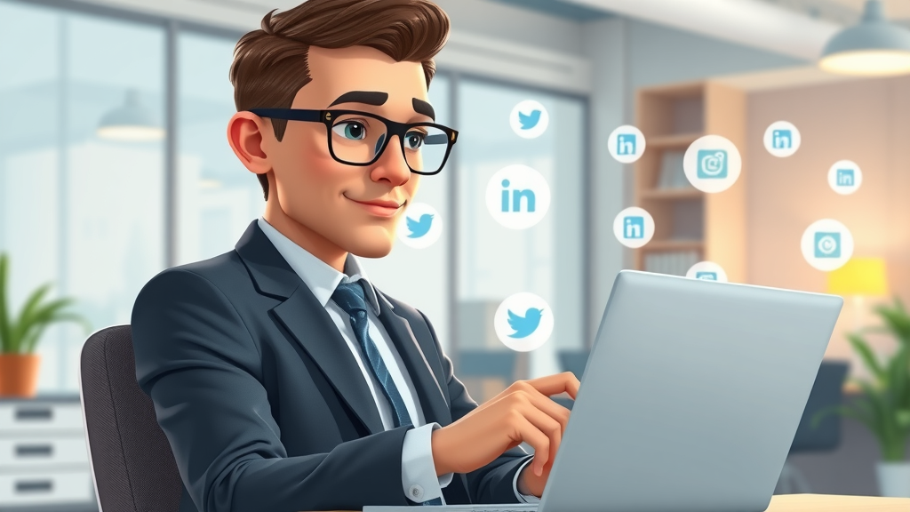 businessperson using LinkedIn for B2B lead generation in a modern office