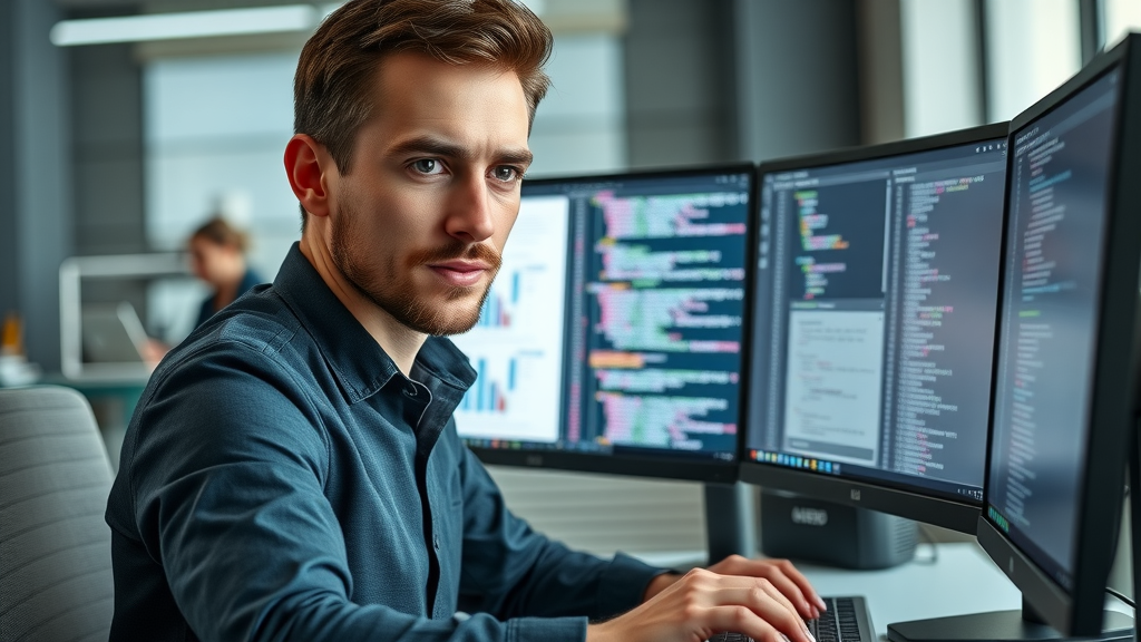 technical SEO audit for media platform and media post optimization on dual-monitor workstation