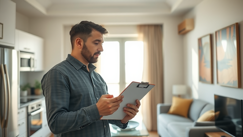 property manager: experienced professional assessing modern investment property interior for rental