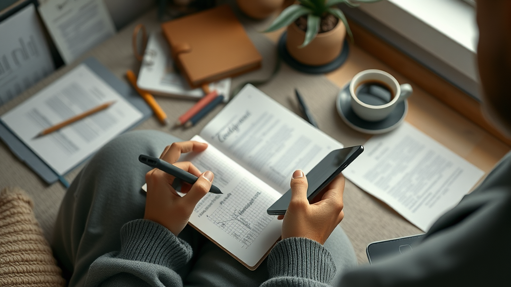 Content creator scripting and preparing Instagram reel in creative workspace