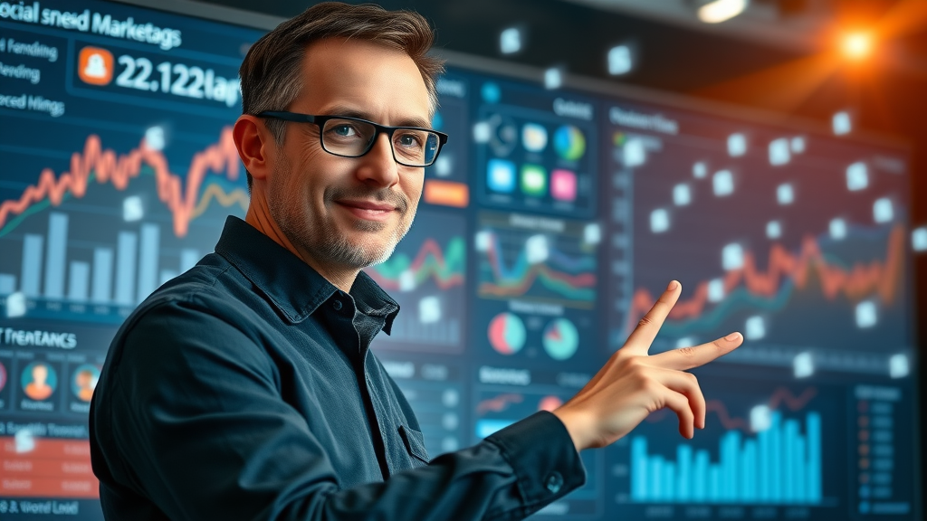 engaged marketer analyzing short-form video content hashtags and trends on social media