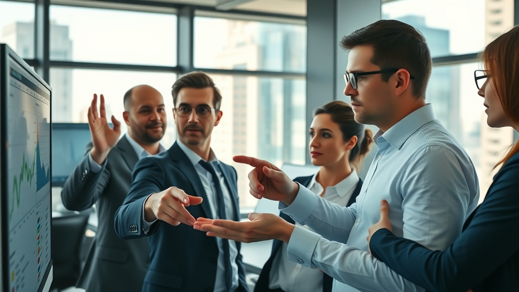 media websites comparison with group of analysts reviewing active user data and social network reports in modern business setting