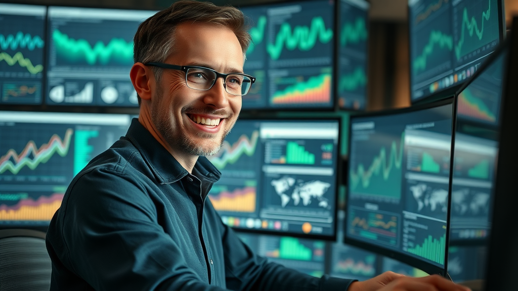 data analyst reviewing detailed analytics dashboard for organic traffic and social engagement KPIs