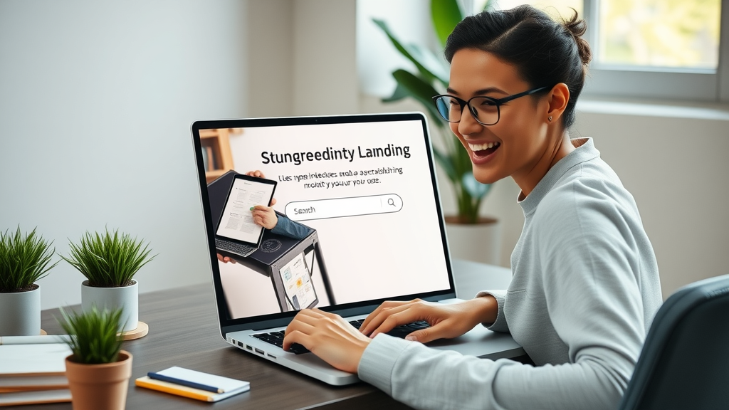 Lead generation tactics interactive landing page on laptop, business owner navigating CTA