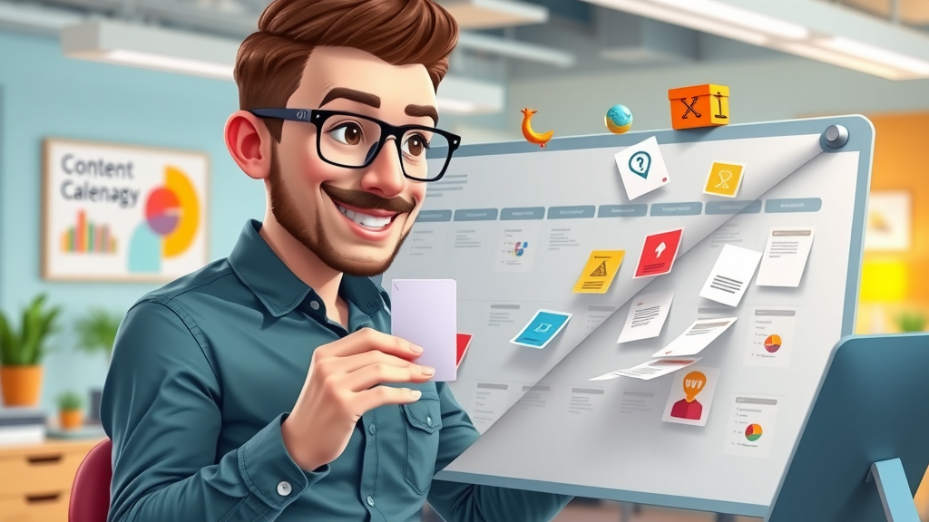 Marketer analyzing a content marketing calendar, strategizing digital content for lead gen