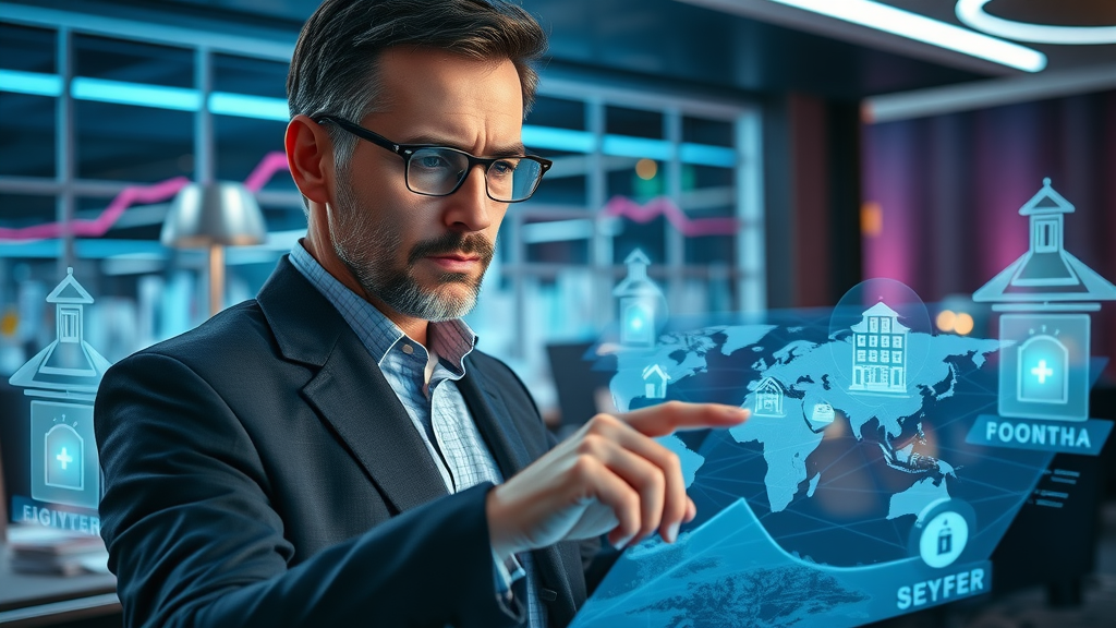 Investor analyzing property locations and cash flow for real estate investment planning