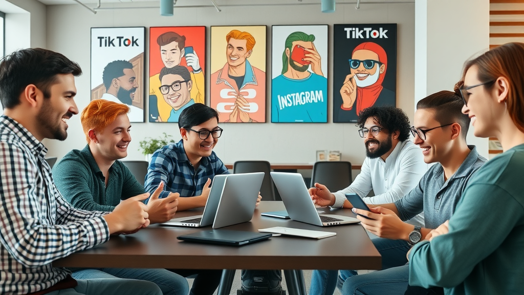 dynamic digital marketer team collaborating on short-form video content strategy for social media platforms