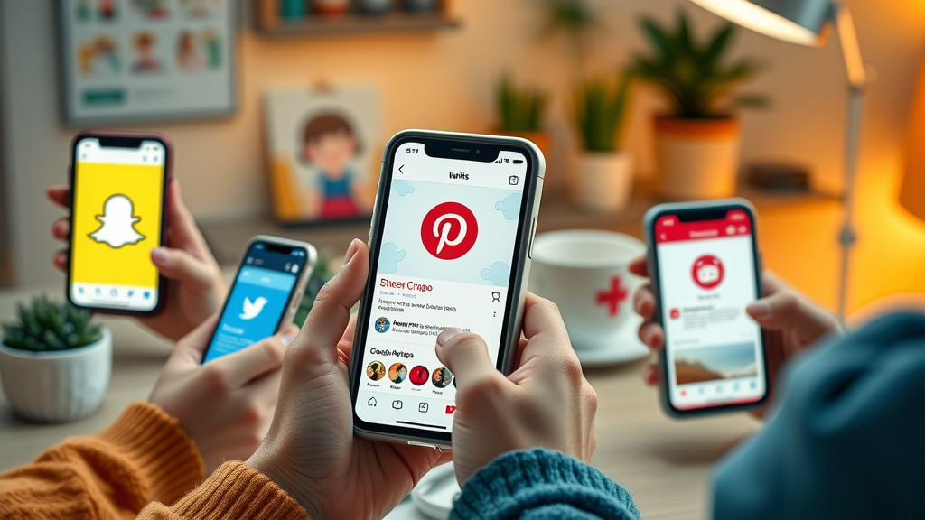 social networks comparison with users interacting on snapchat, twitter, pinterest, and reddit on mobile devices