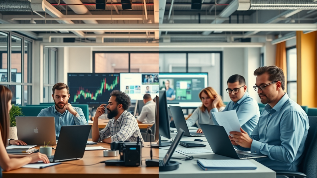 Digital vs Traditional Marketing team in contrasting office environments