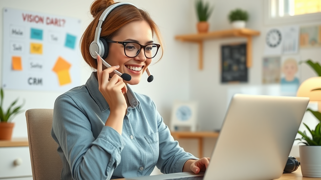 real estate agent using coaching techniques to generate leads with headset and CRM