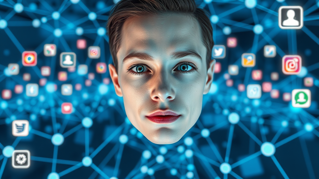 modern digital media ecosystem with interconnected websites, apps, and social media logos